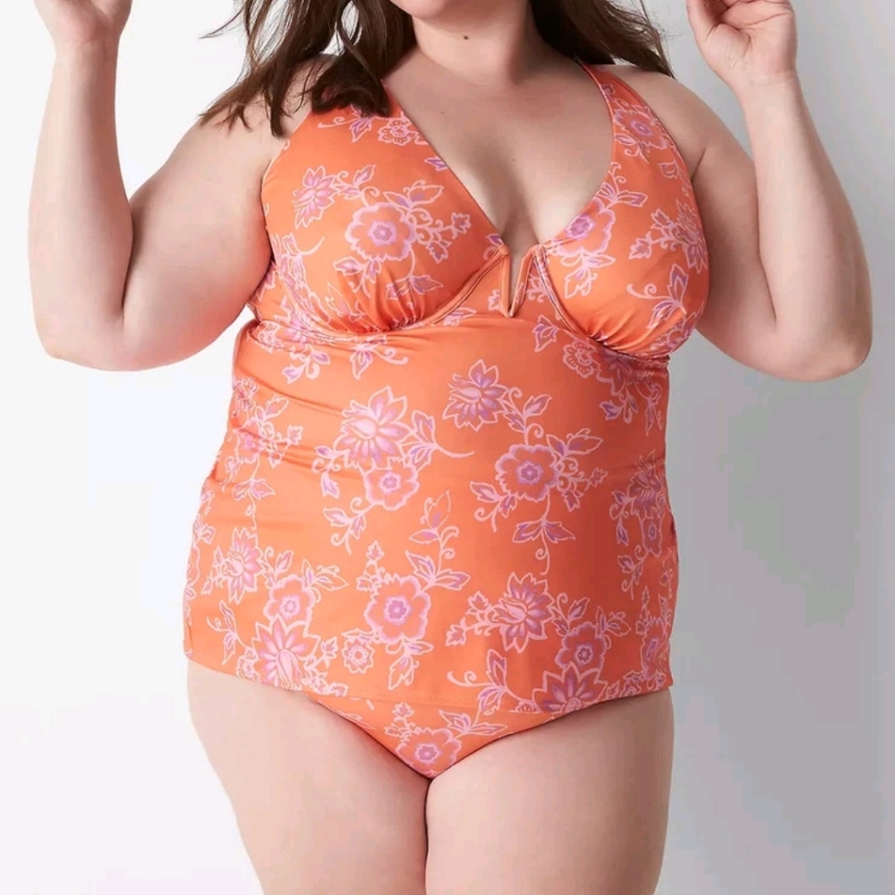 Plus Size Lane Bryant Tankini Set Swimsuit 40G Bra Size 20 Bottoms